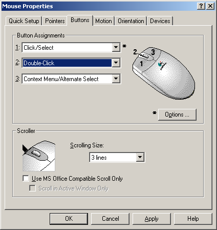 MouseWare utility dialog box
